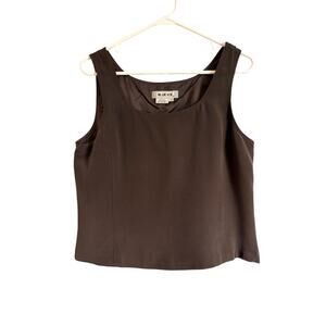 Blue Ice 100% Silk Sleeveless Top Brown Side Zip Lined Size 14 Old Money Y2K